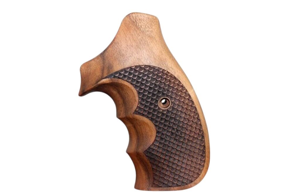 HK GRIPS Walnut Wooden Grip Panels Compatible with Smith Wesson K L and X Frame Round Butt Revolvers