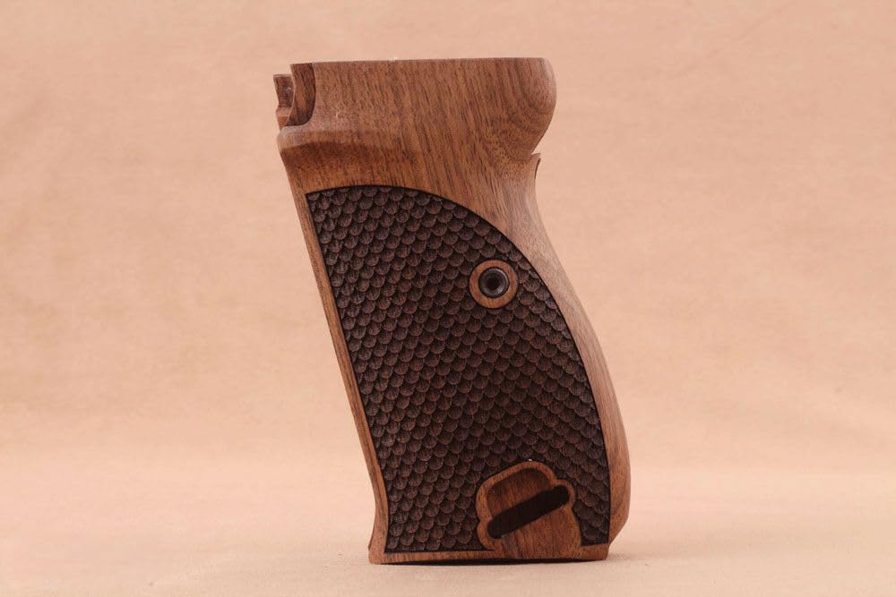 HK GRIPS Walnut Wooden Grip Panels Compatible with Walther P38 Dragon Skin Textured Design