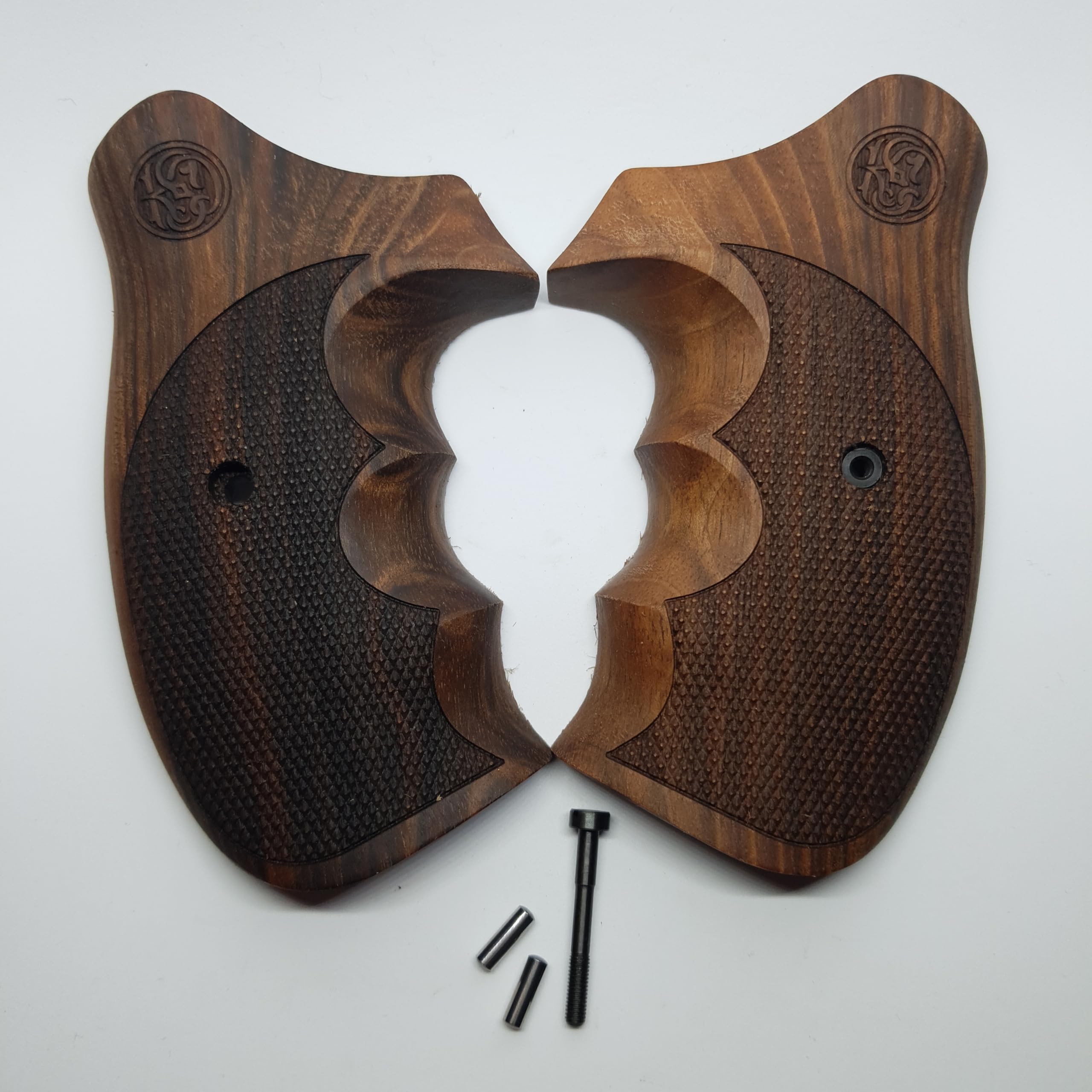 HK GRIPS Walnut Wooden Grip Panels Compatible with Smith Wesson K L and X Frame Round Butt Revolvers