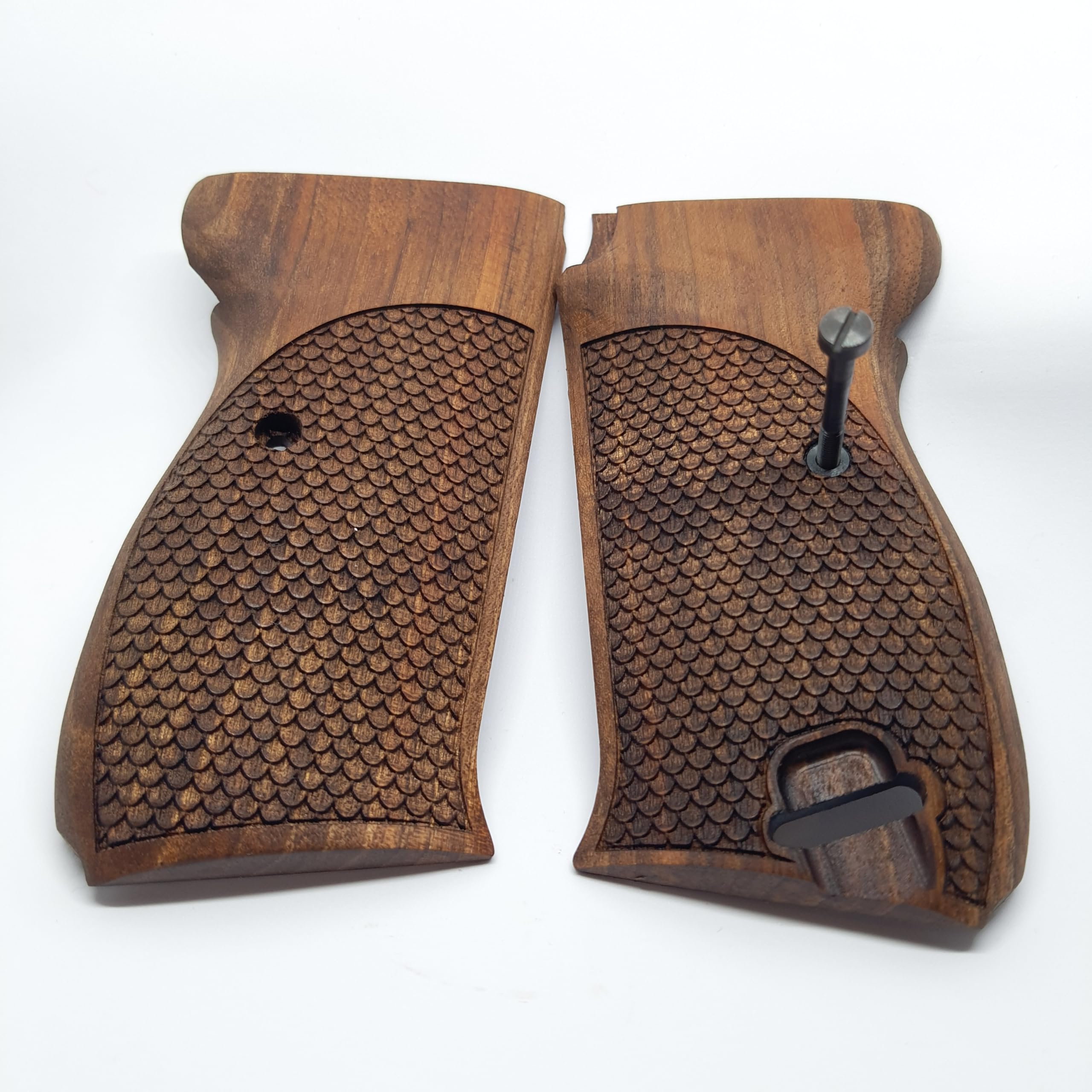 HK GRIPS Walnut Wooden Grip Panels Compatible with Walther P38 Dragon Skin Textured Design