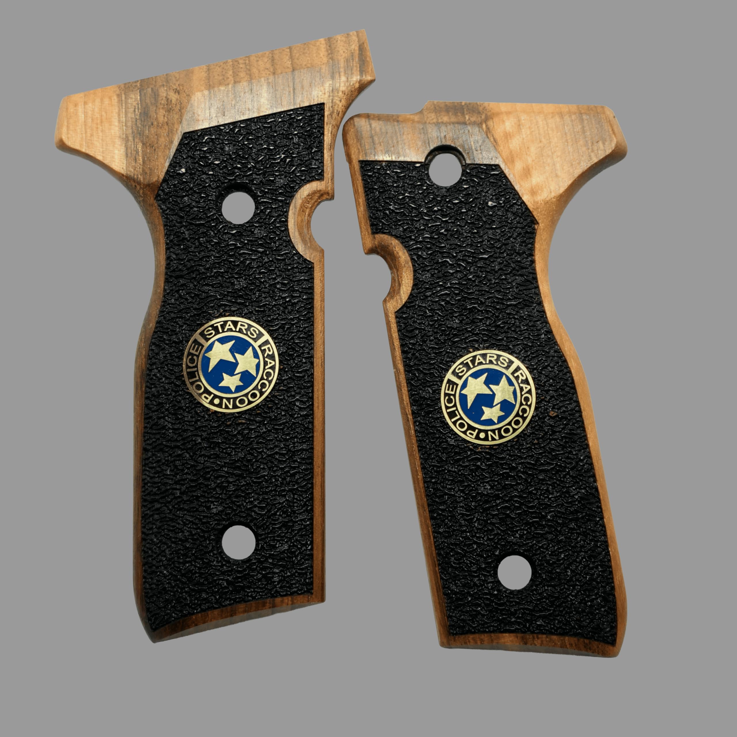 HK GRIPS Walnut Wooden Grip Panels Compatible with Beretta Stoeger Cougar 8000/8040 / 8357 Samurai Edge Style Resident Evil Stars Design