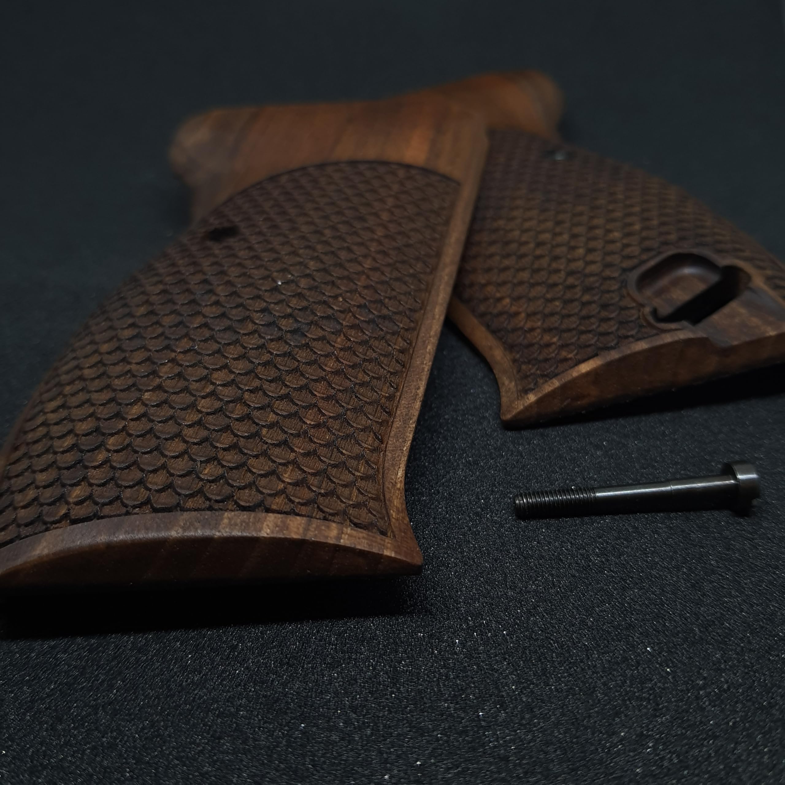 HK GRIPS Walnut Wooden Grip Panels Compatible with Walther P38 Dragon Skin Textured Design