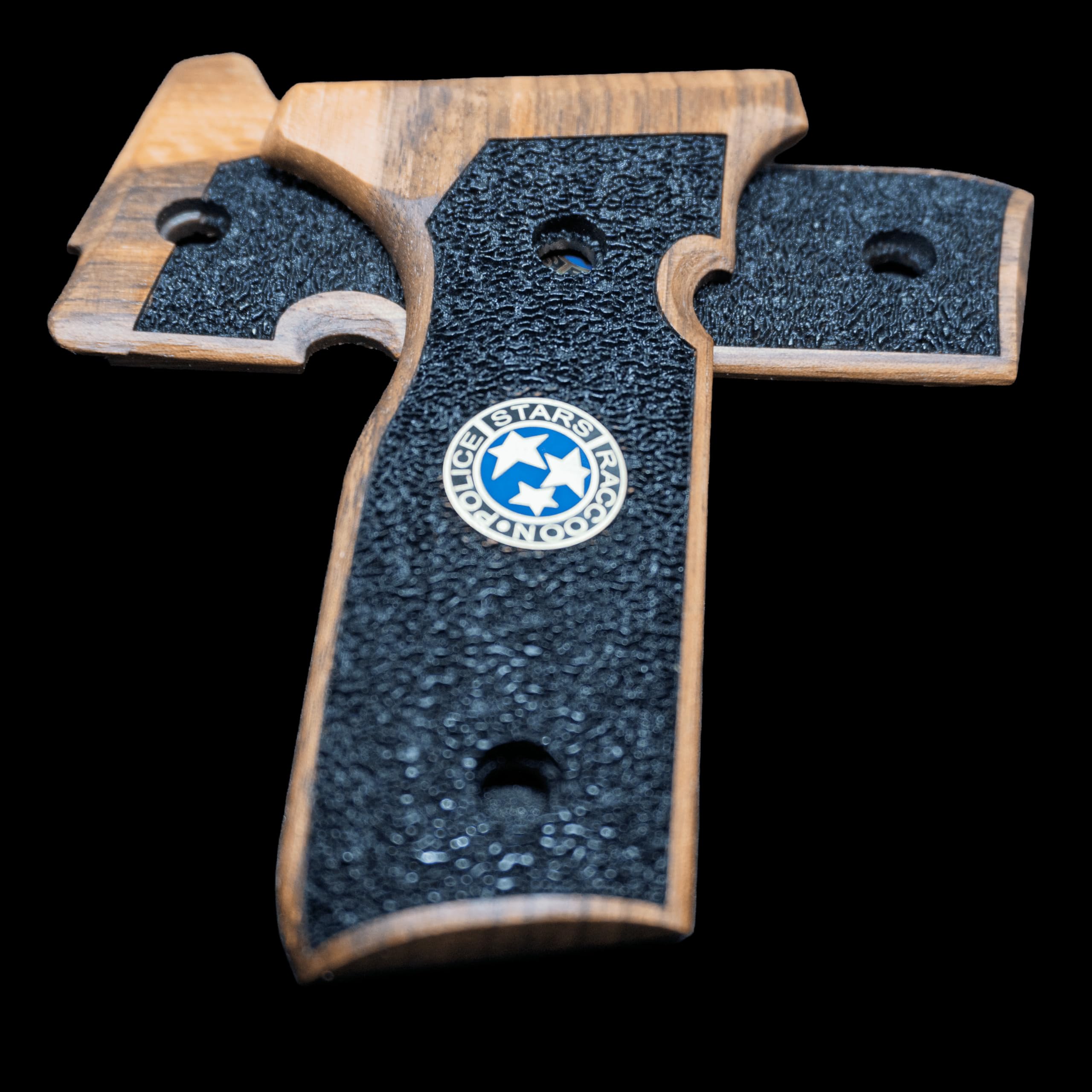HK GRIPS Walnut Wooden Grip Panels Compatible with Beretta Stoeger Cougar 8000/8040 / 8357 Samurai Edge Style Resident Evil Stars Design