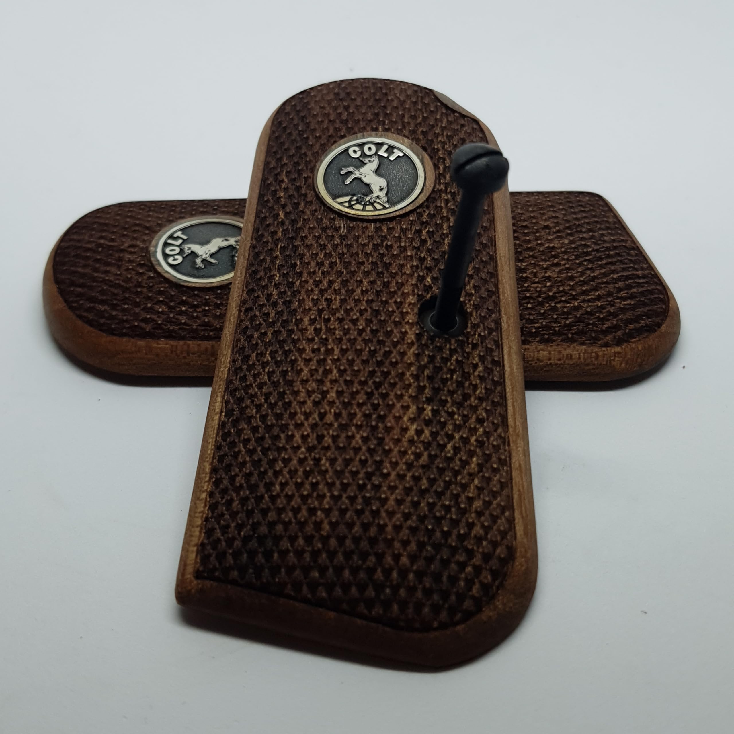 HK GRIPS Walnut Wooden Grip Panels Compatible with Colt 1903 Pocket Hammerless Models Handcrafted Silver and Mine Logo Ergonomic Handle Accessories