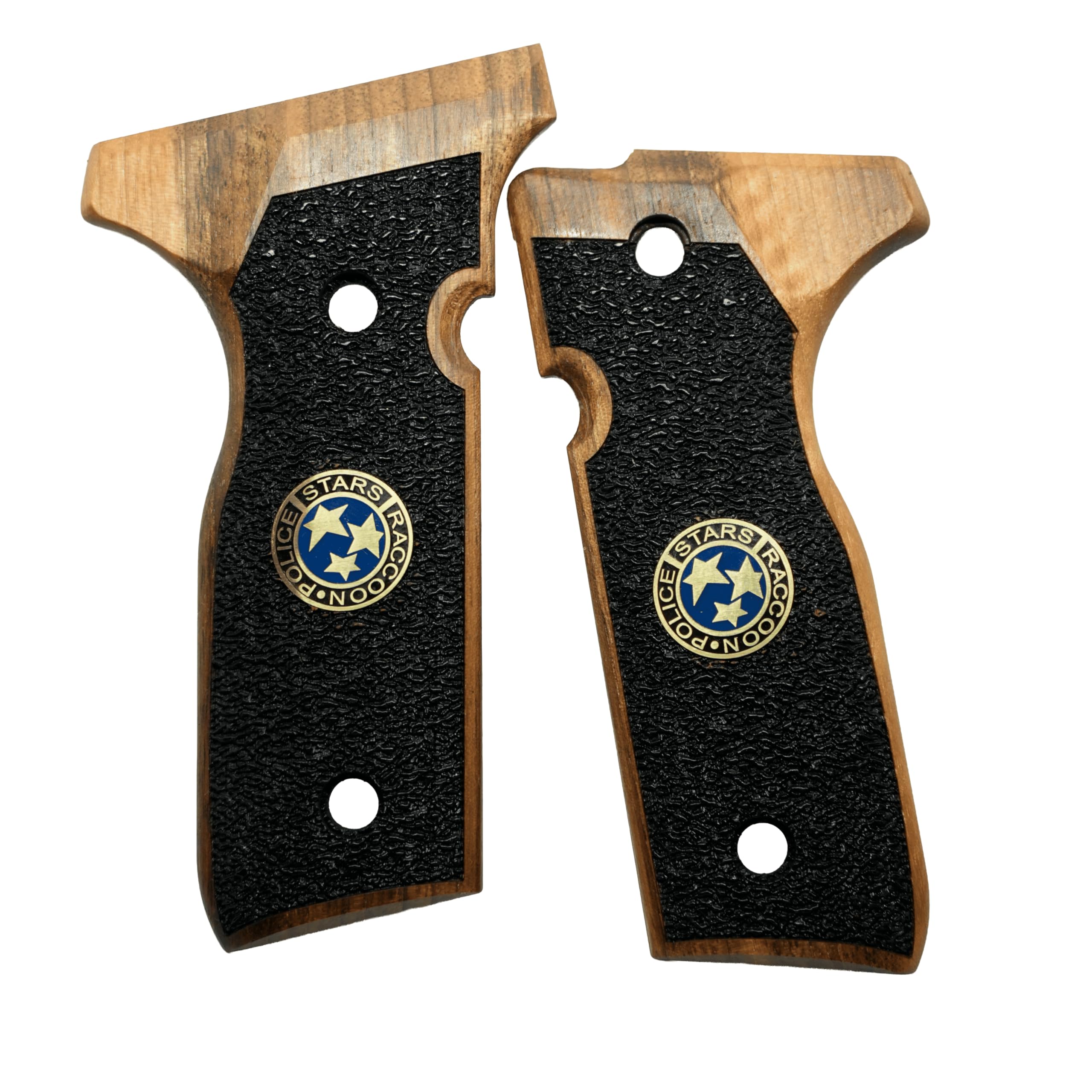HK GRIPS Walnut Wooden Grip Panels Compatible with Beretta Stoeger Cougar 8000/8040 / 8357 Samurai Edge Style Resident Evil Stars Design