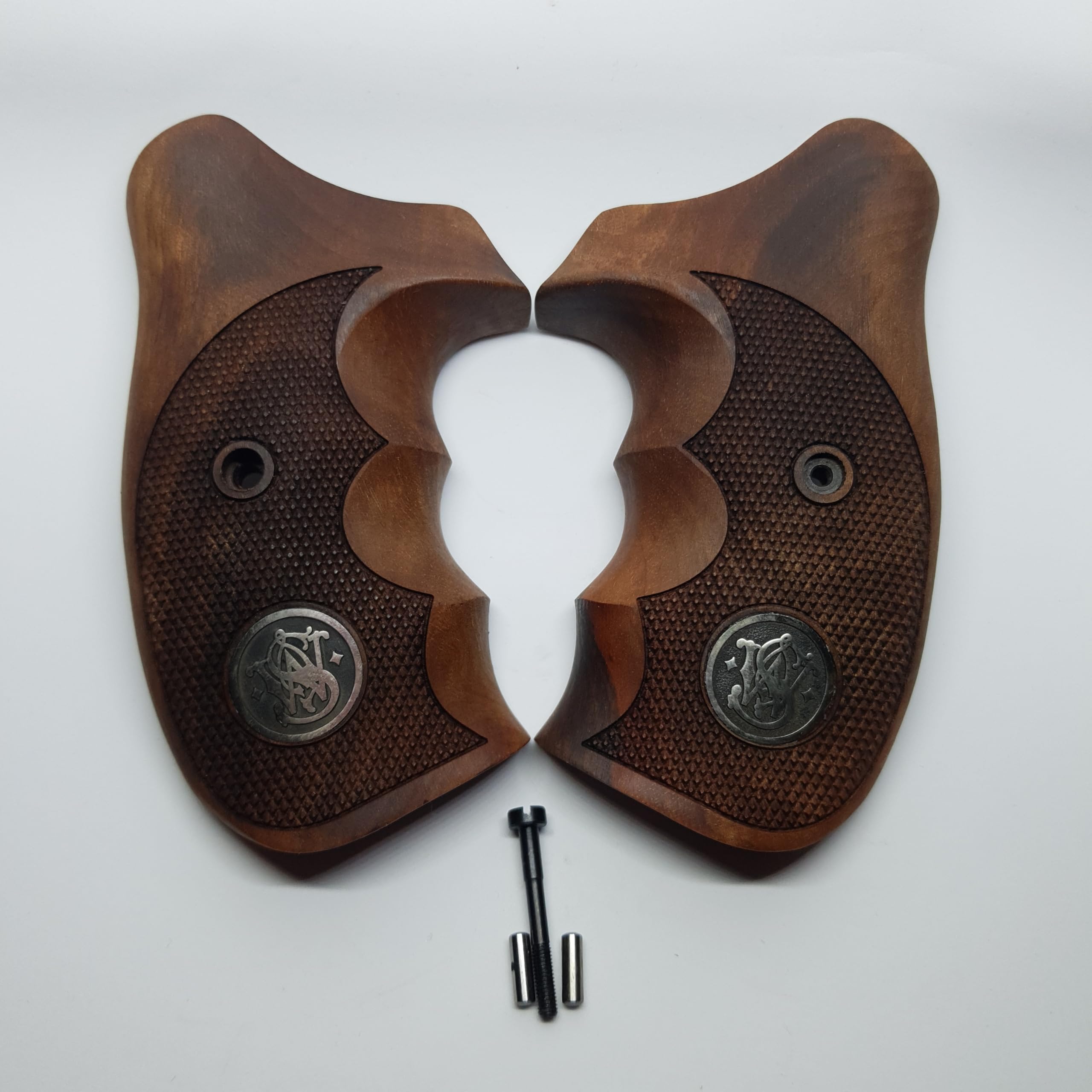 HK GRIPS Walnut Wooden Grip Panels Compatible with Smith Wesson K L and X Frame Round Butt Revolvers