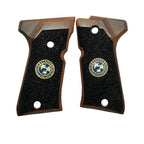 HK GRIPS Walnut Wooden Grip Panels Compatible with Beretta 92 Compact Samurai Edge Style Resident Evil Raccoon Stars Design Blue Logo