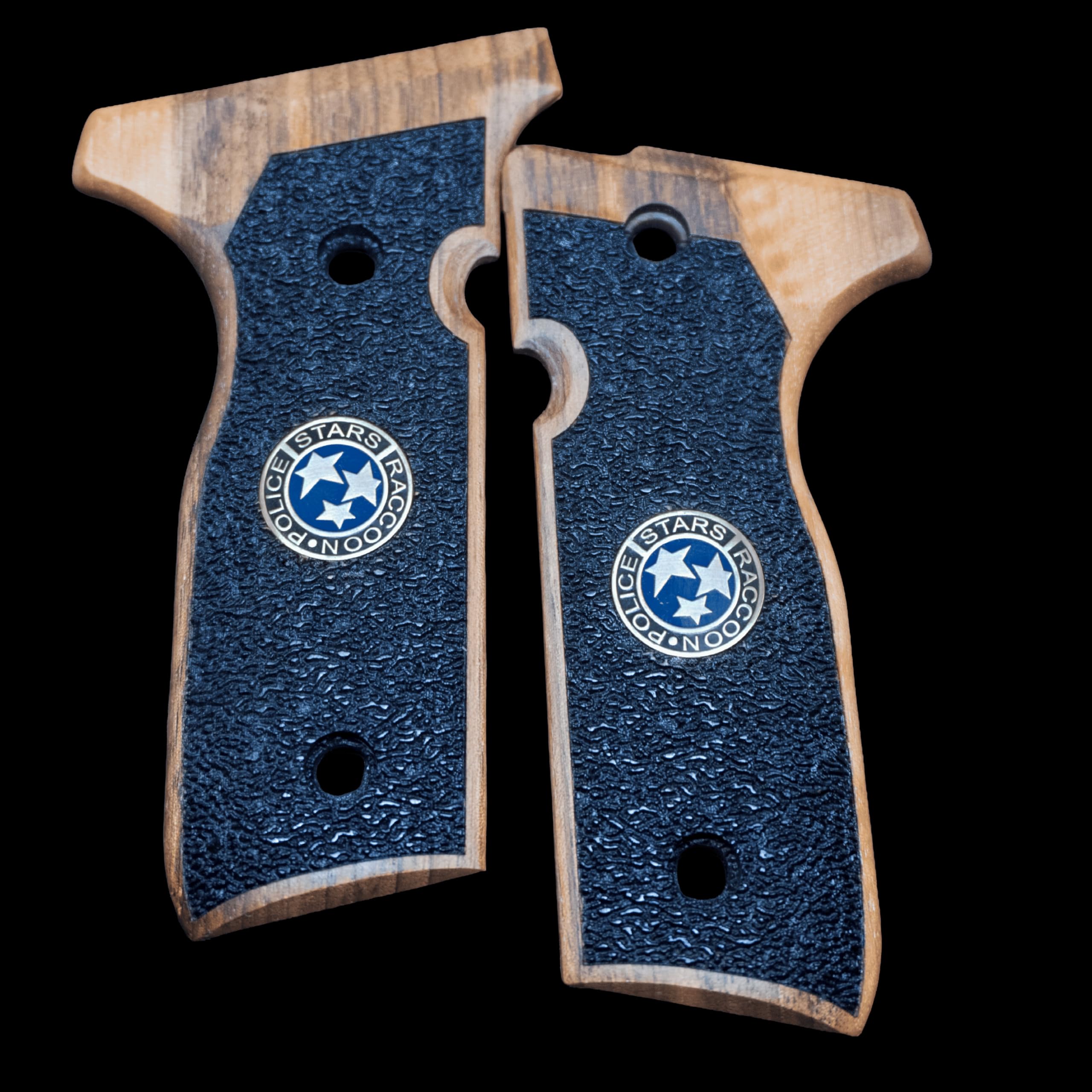 HK GRIPS Walnut Wooden Grip Panels Compatible with Beretta Stoeger Cougar 8000/8040 / 8357 Samurai Edge Style Resident Evil Stars Design