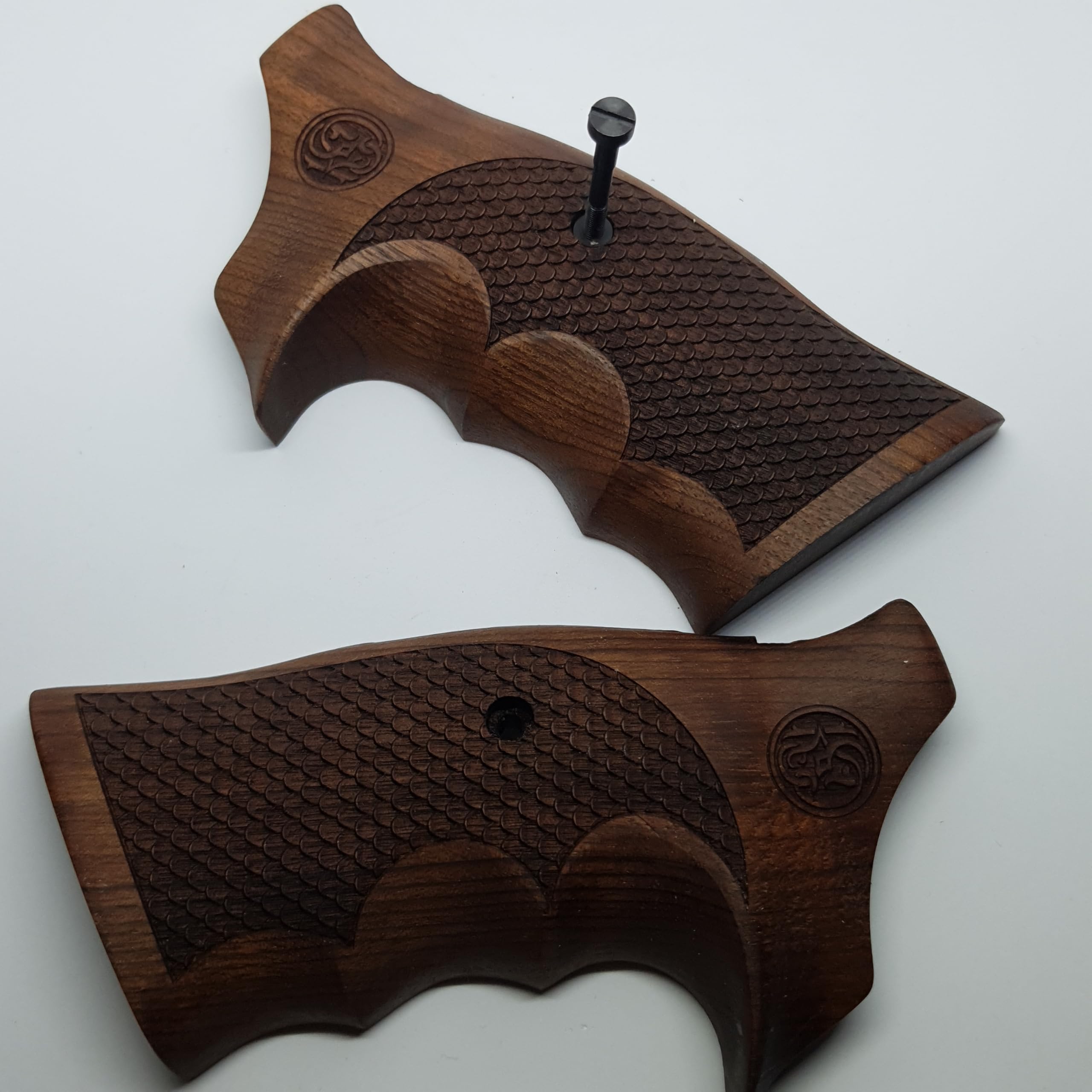 HK GRIPS Precision Crafted Walnut Grip Set Compatible with Smith & Wesson N Frame Revolvers Round Butt Ergonomic Wood Handle