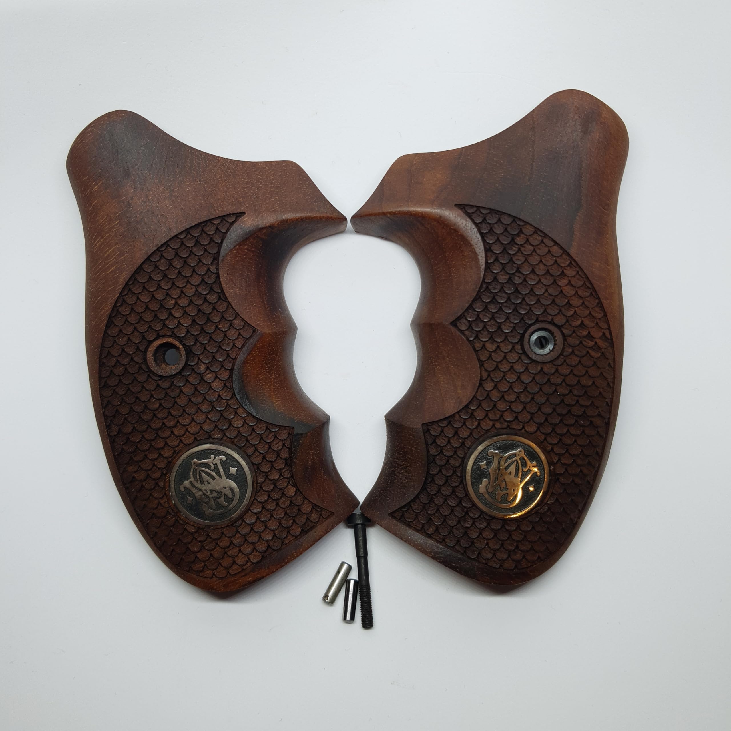 HK GRIPS Walnut Wooden Grip Panels Compatible with Smith Wesson K L and X Frame Round Butt Revolvers