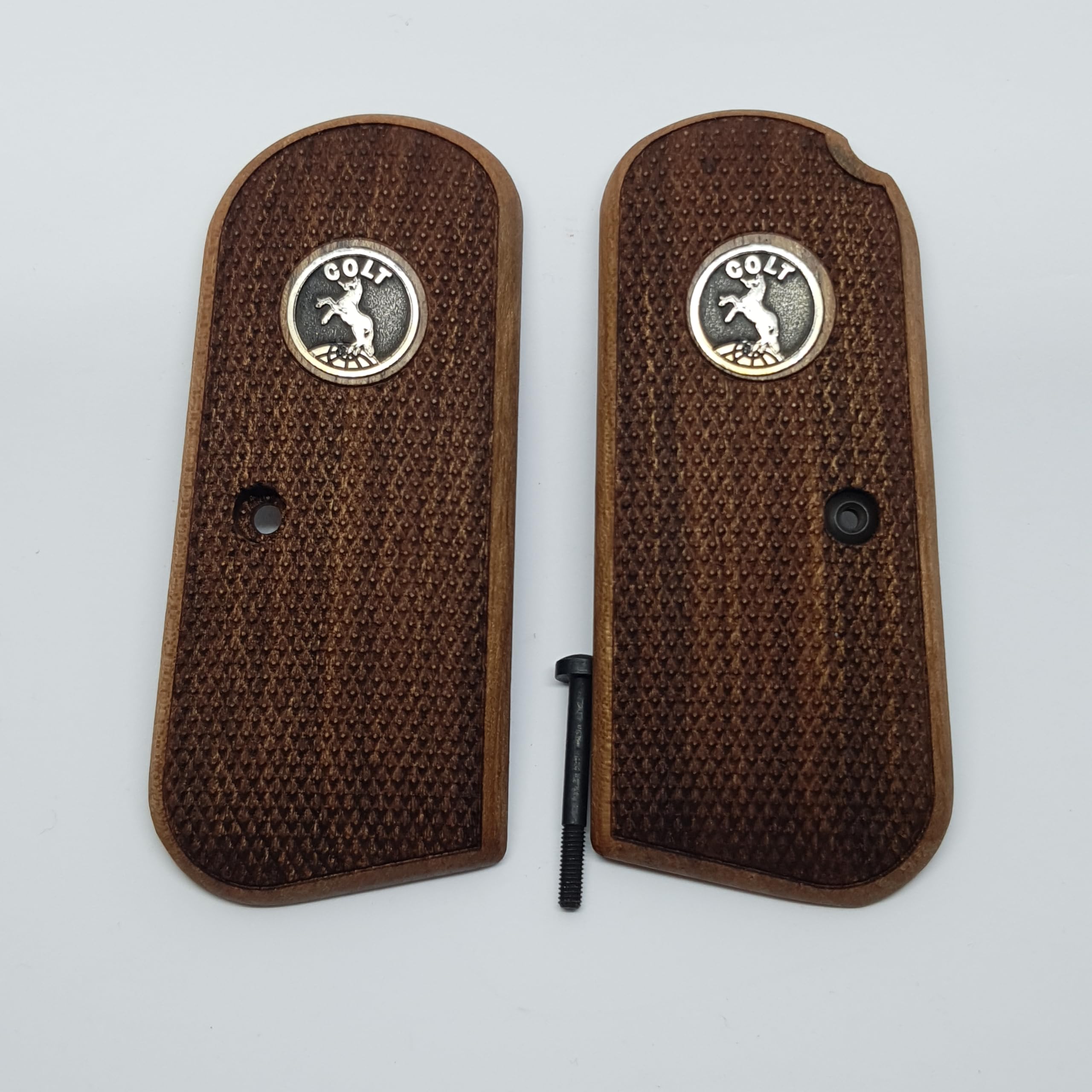 HK GRIPS Walnut Wooden Grip Panels Compatible with Colt 1903 Pocket Hammerless Models Handcrafted Silver and Mine Logo Ergonomic Handle Accessories