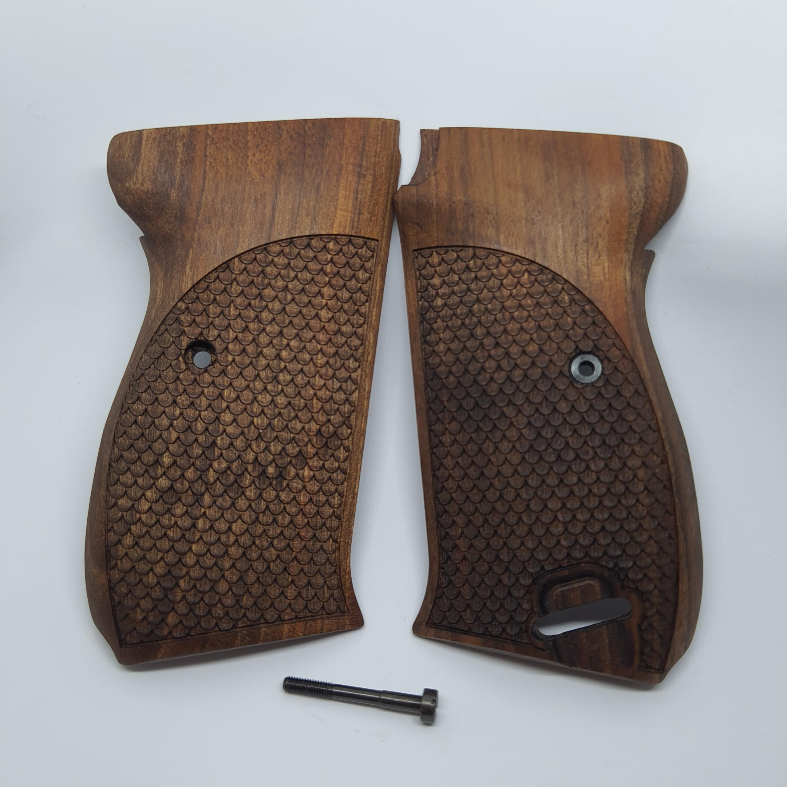 HK GRIPS Walnut Wooden Grip Panels Compatible with Walther P38 Dragon Skin Textured Design