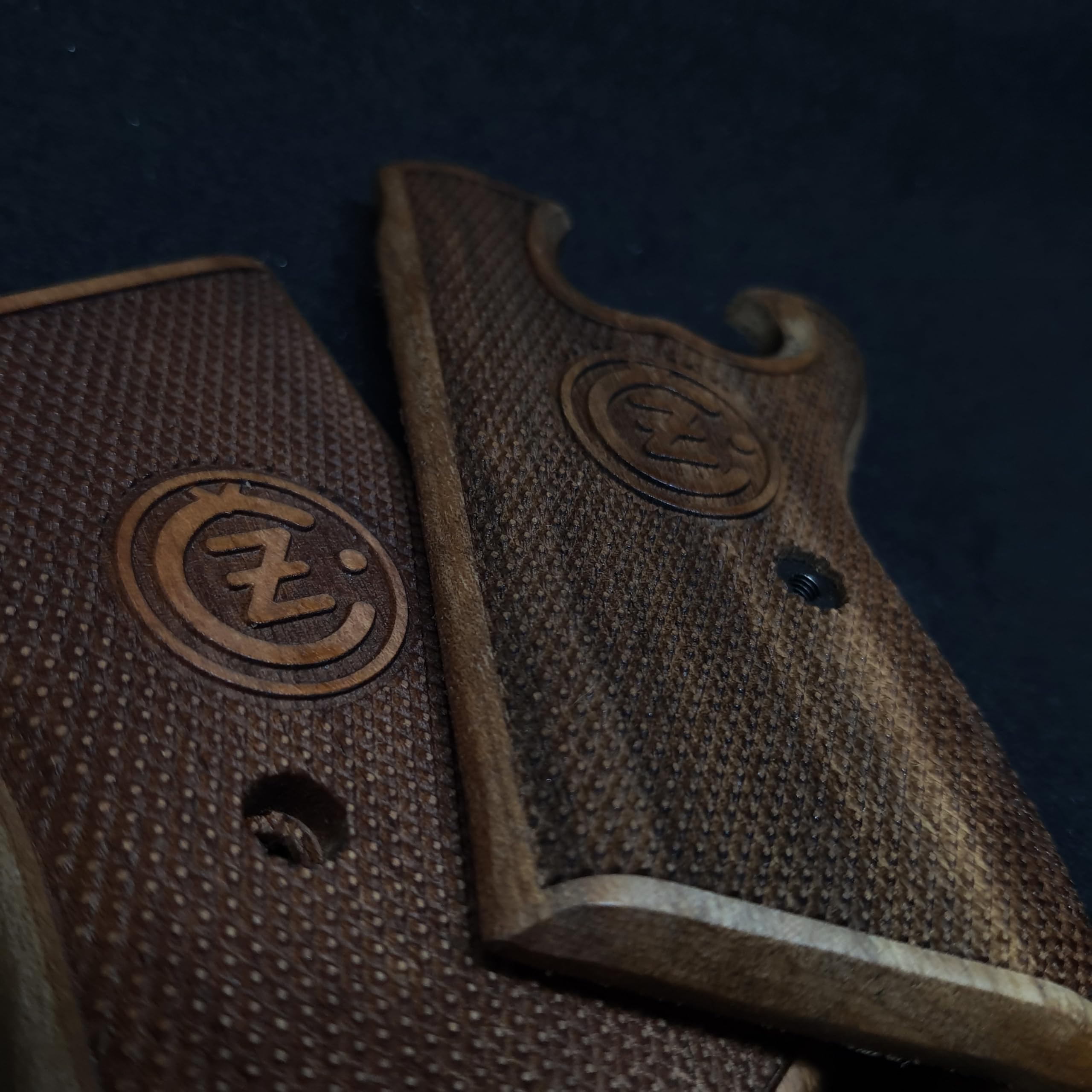 HK GRIPS Walnut Wooden Grip Panels Compatible with CZ VZOR 50 and VZOR 70 Models Handcrafted Lazer Logo Ergonomic Handle Accessories