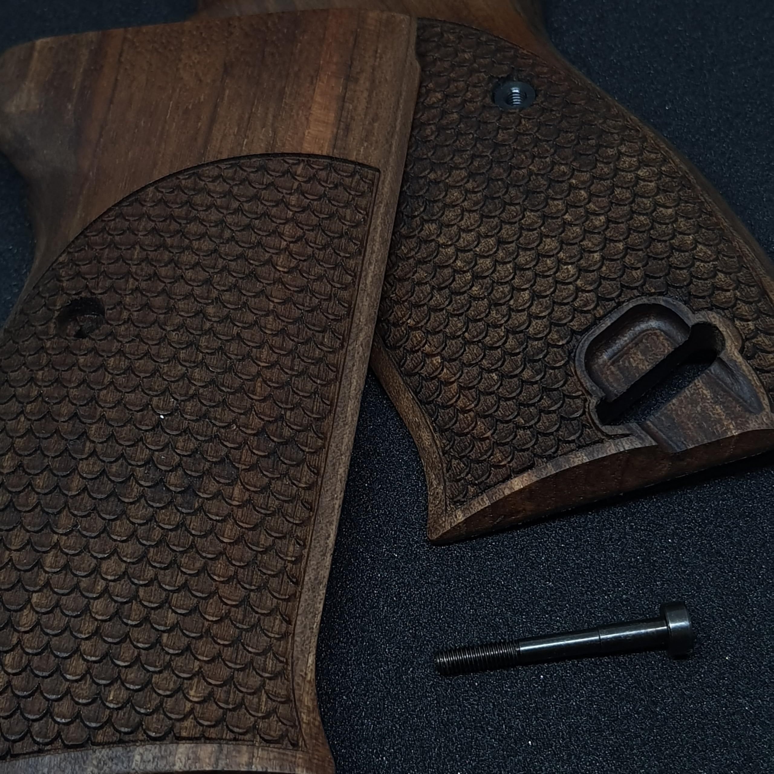 HK GRIPS Walnut Wooden Grip Panels Compatible with Walther P38 Dragon Skin Textured Design