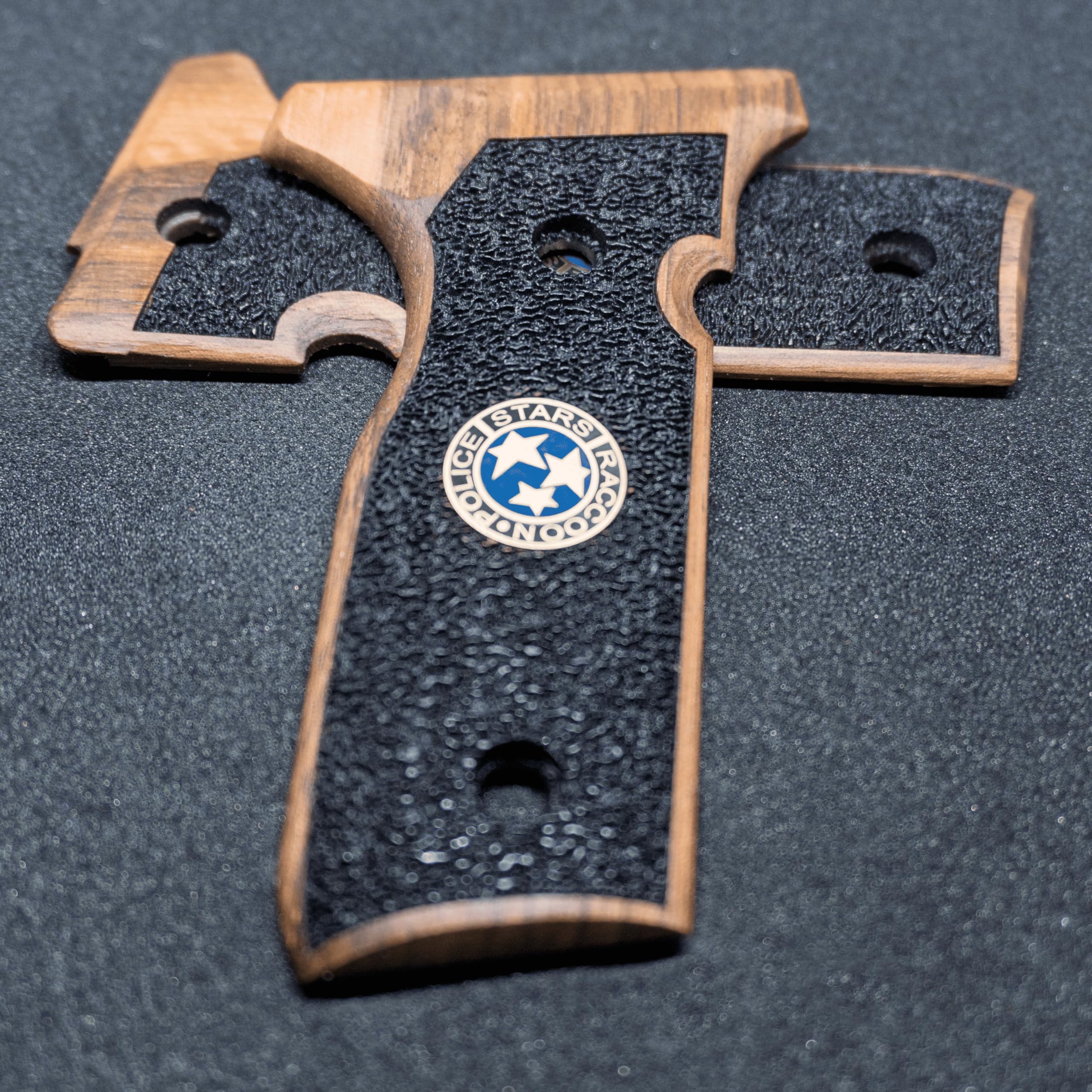 HK GRIPS Walnut Wooden Grip Panels Compatible with Beretta Stoeger Cougar 8000/8040 / 8357 Samurai Edge Style Resident Evil Stars Design