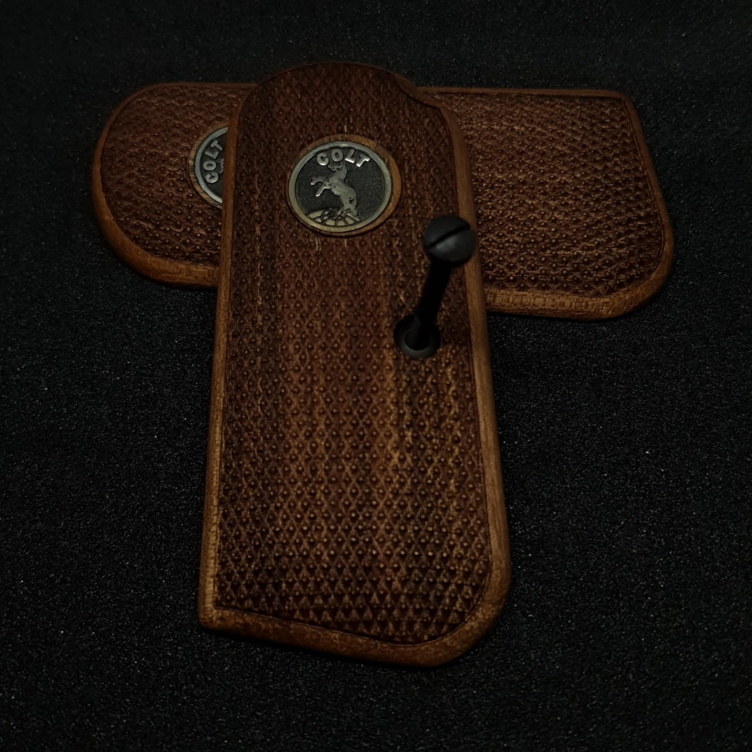 HK GRIPS Walnut Wooden Grip Panels Compatible with Colt 1903 Pocket Hammerless Models Handcrafted Silver and Mine Logo Ergonomic Handle Accessories