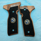 HK GRIPS Walnut Wooden Grip Panels Compatible with Beretta Stoeger Cougar 8000/8040 / 8357 Samurai Edge Style Resident Evil Stars Design