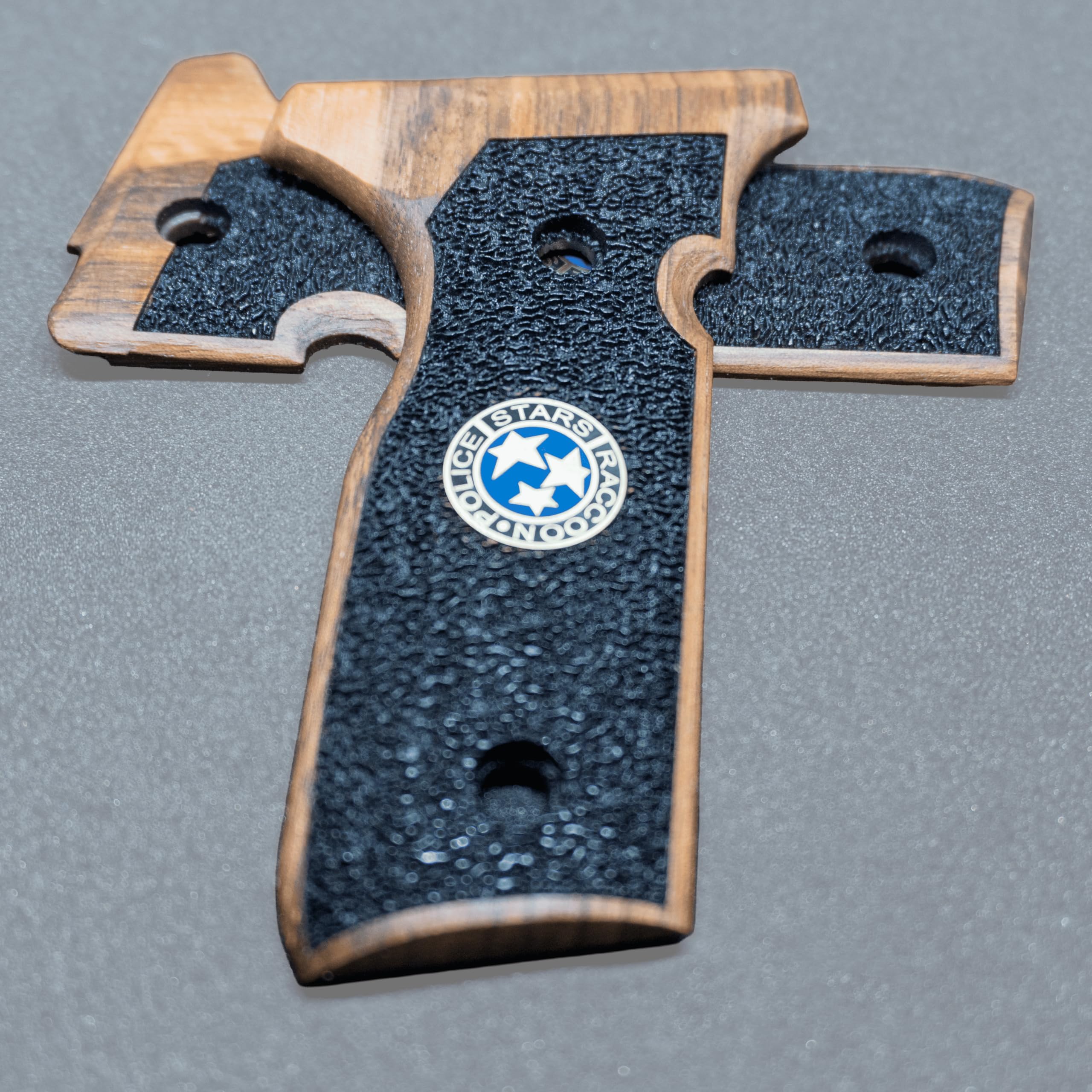 HK GRIPS Walnut Wooden Grip Panels Compatible with Beretta Stoeger Cougar 8000/8040 / 8357 Samurai Edge Style Resident Evil Stars Design